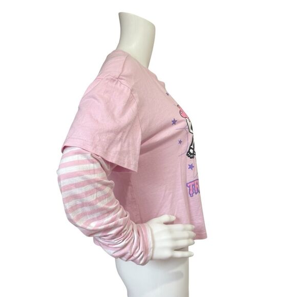 Sweet Society Skeleton Pink Stripe Twofer Long Sleeve T Shirt Trick or Treat L - Picture 2 of 14